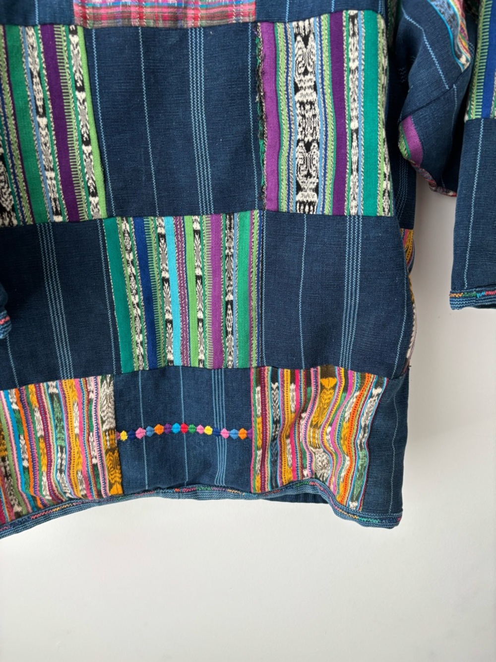 Vintage Patchwork Woven Jacket Ethnic Boho Southwestern Textile Oversized Coat - Picture 10 of 13